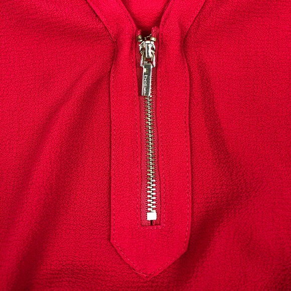 Bebe Red Veronica Blouson Leather Shoulder Top - Picture 9 of 11